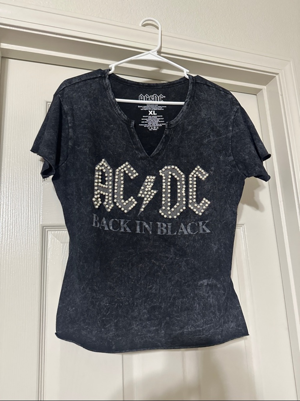 AC/DC Black Studded 'Back In Black' V-Notch Tee